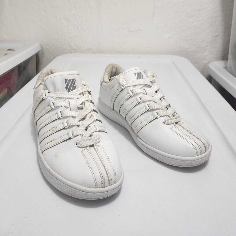 K-Swiss Classic VN White Leather Low Top Sneakers Tennis Shoes Mens US 6 EUR 39